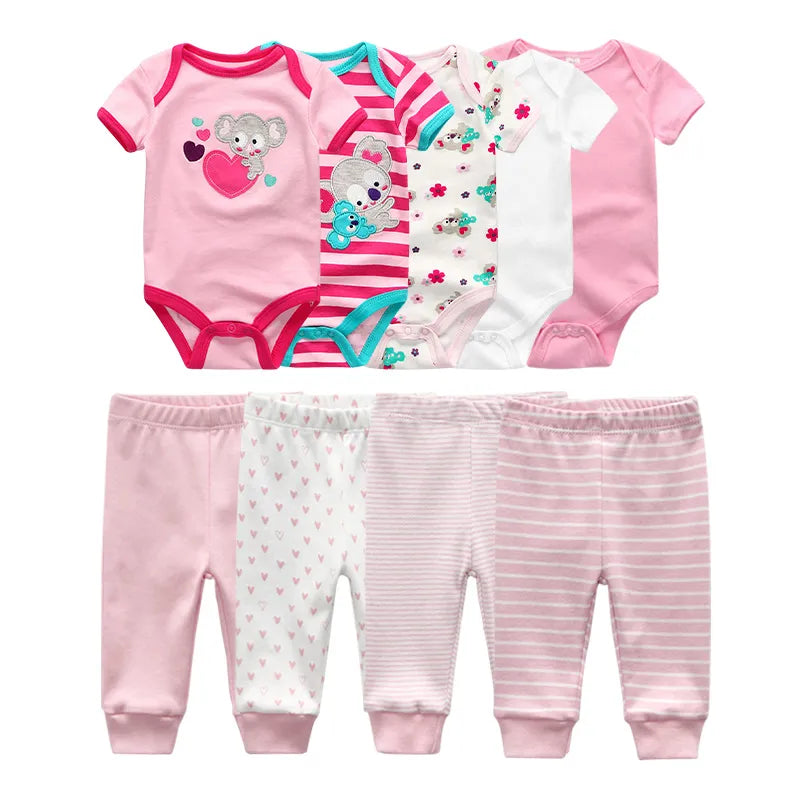 Body Bebê Kiddie Coala Rosa - Kit com 9 peças