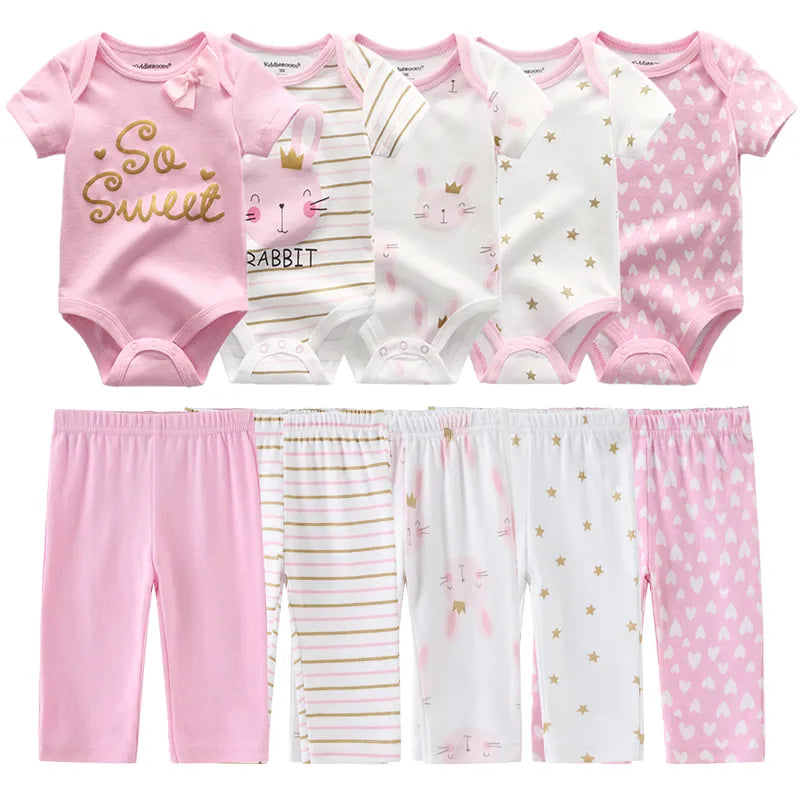 Body Bebê Kiddie Rosa Clara - Kit com 10 peças